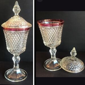 Vintage Indiana Glass Apothecary Compote Ruby Flash Candy‎ Dish Pedestal Lidded